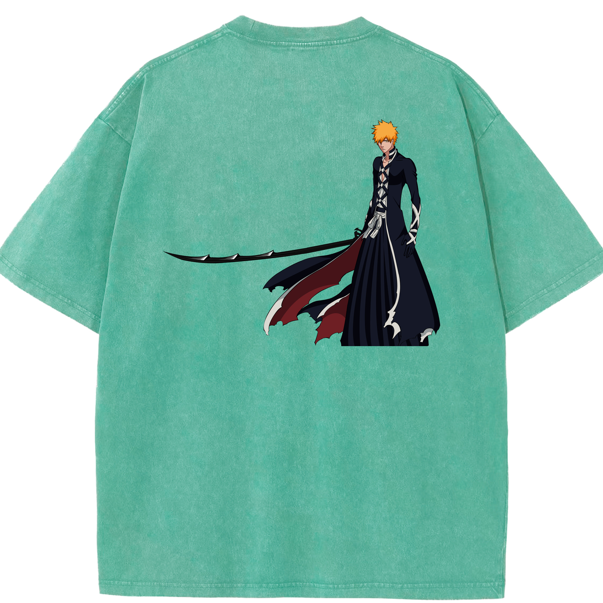 （画像用） ブリーチ 黒崎一護（くろさき いちご）BLEACH Kurosaki Ichigo 綿100% ヴィンテージ風 半袖Tシャツ（背面プリント）